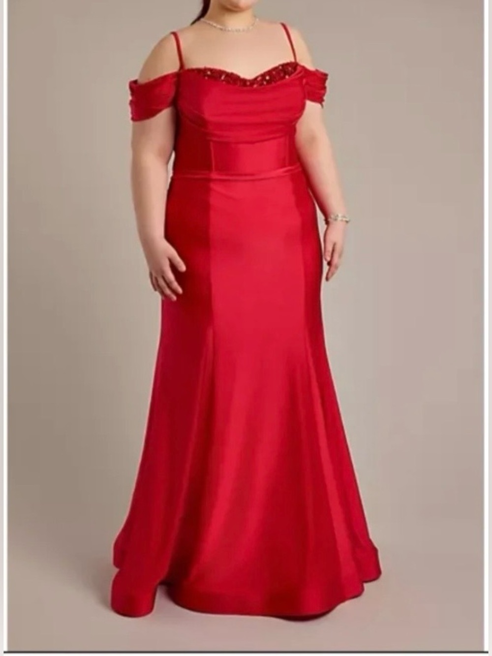 Jules & Cleo David’s Bridal Red Off-The-Shoulder Sequin Gown Plus Size 22 Formal